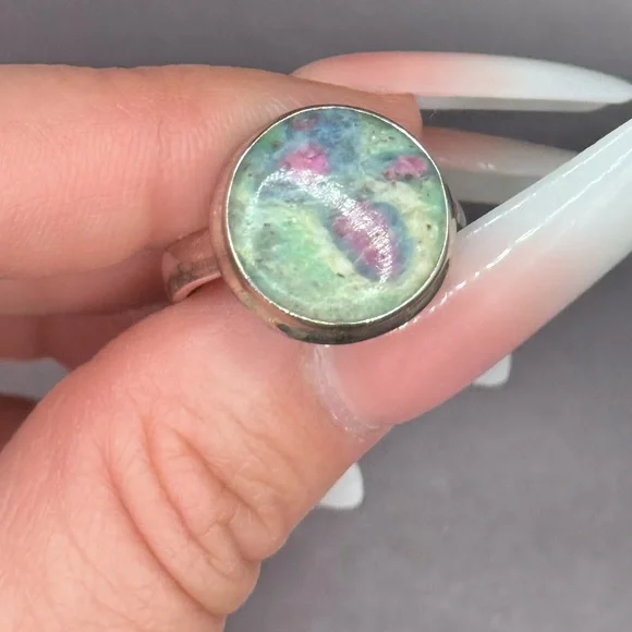 Ruby Fuchsite Genuine Gemstone Ring 925 Sterling Size 11 UV Ruby Luxury Jewelry - Picture 2 of 3